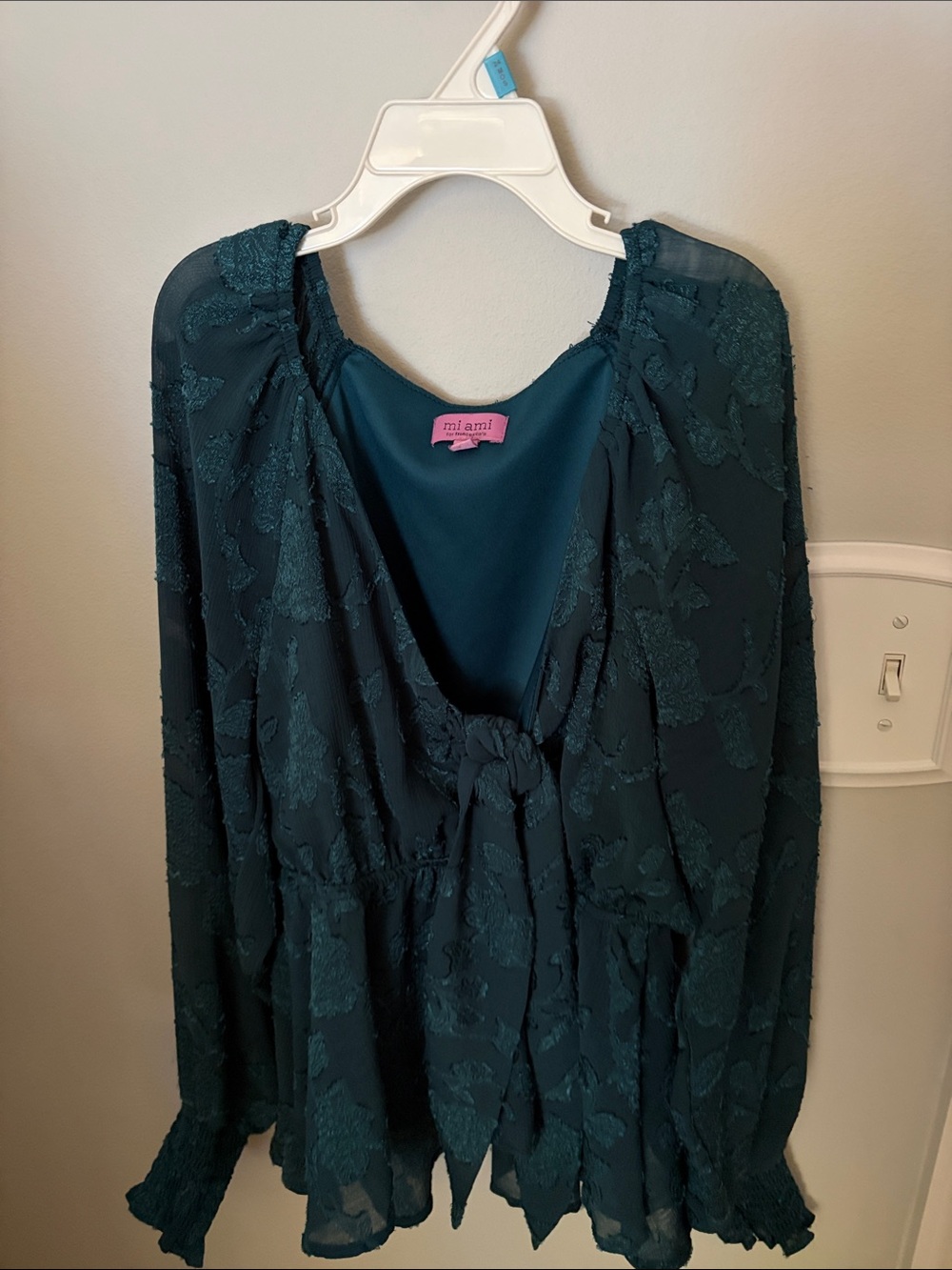 miami Teal Textured Long Sleeve Blouse